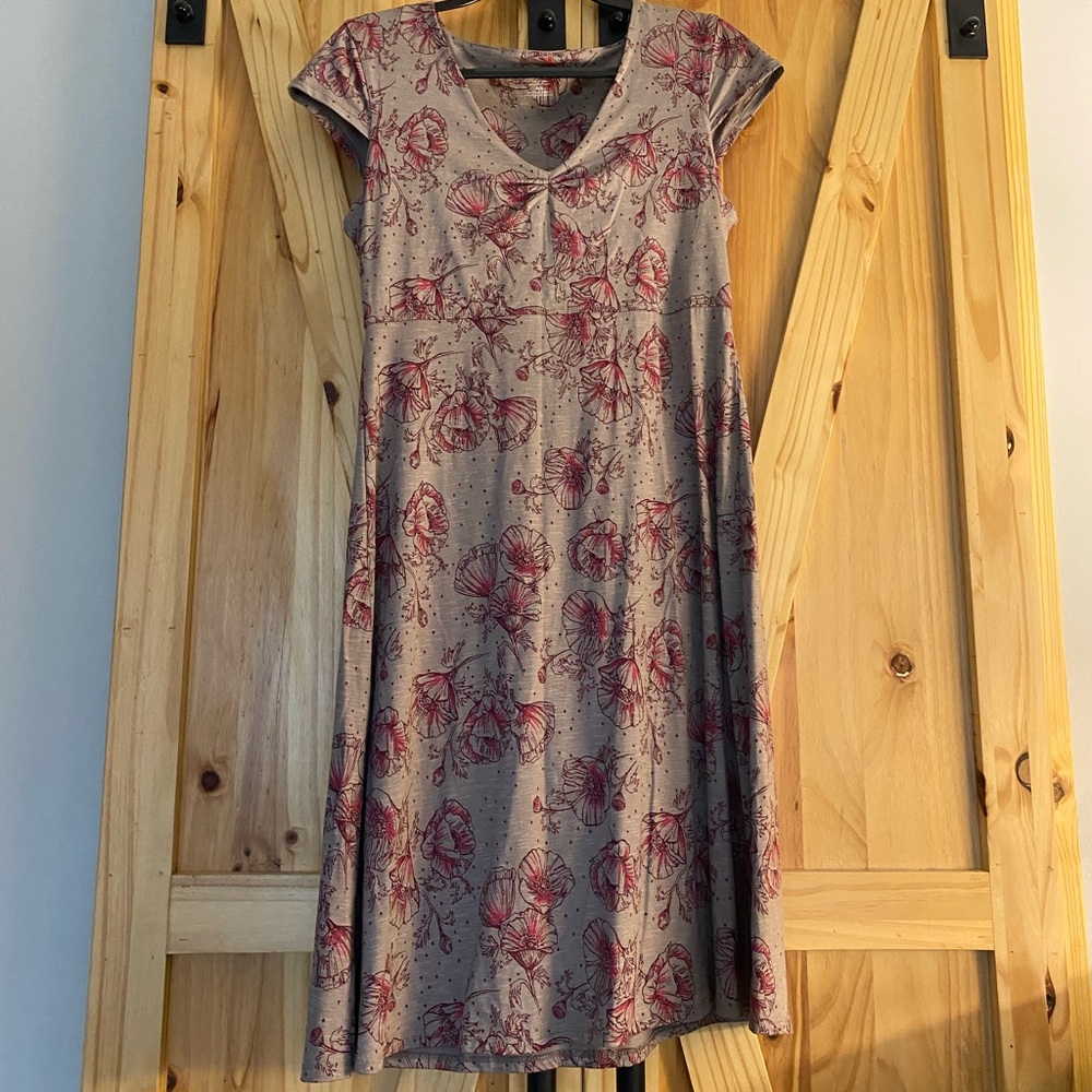 Women’s Gray Dress with Pink Flower Pattern